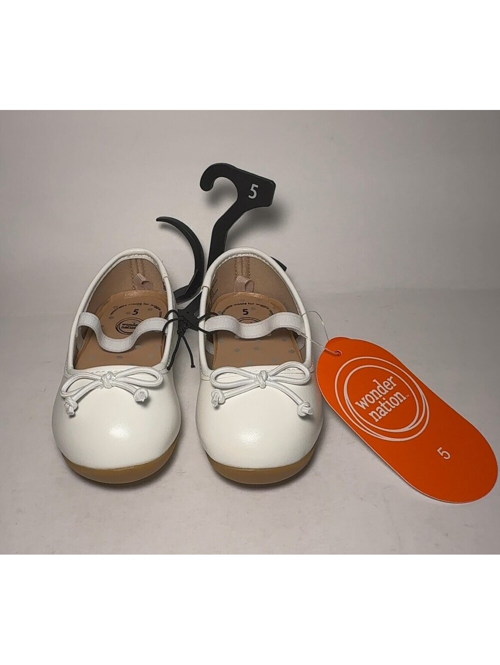 Wonder Nation Toddler Girls White Ballet Flat Shoes Bow Strap Size 5c